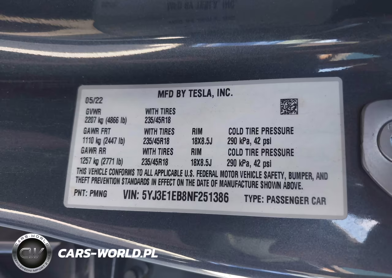 2022 Tesla Model 3 Long Range Dual Motor All-Wheel Drive VIN:5YJ3E1EB8NF251386 - 9