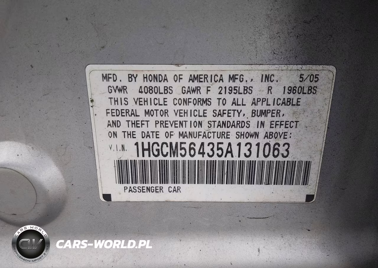 2005 Honda Accord 2.4 Lx VIN:1HGCM56435A131063 - 9