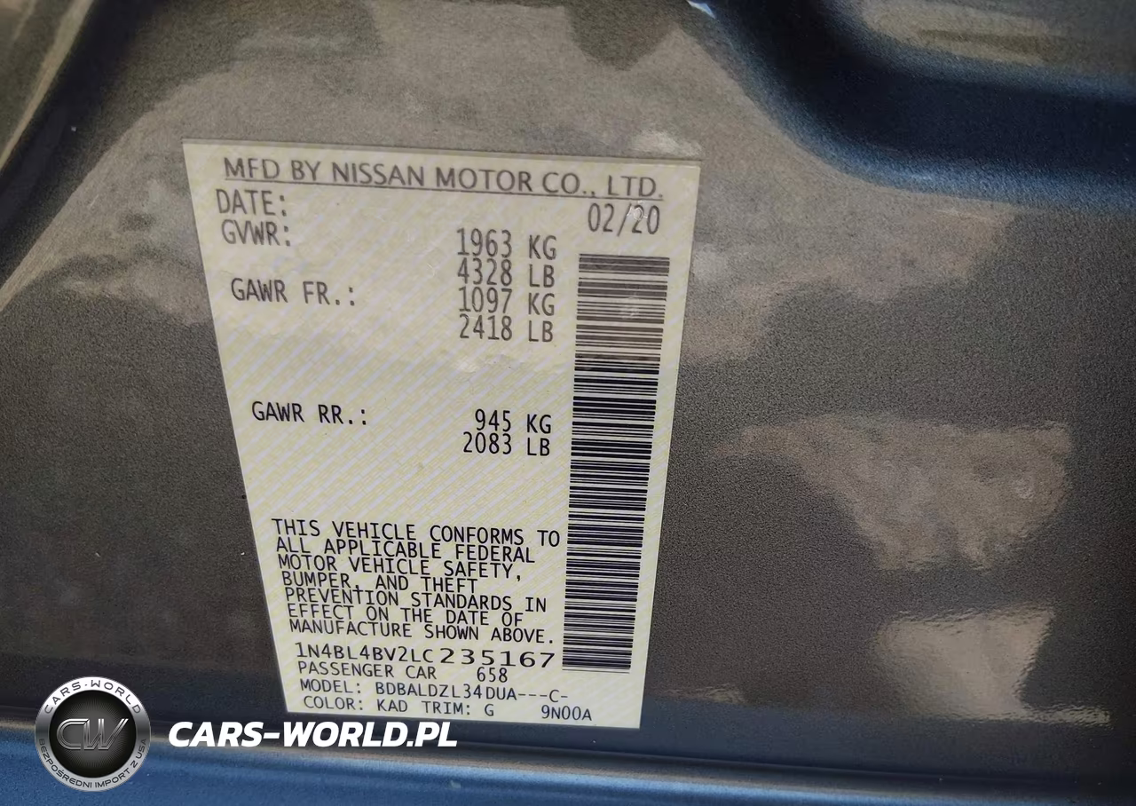 2020 Nissan Altima S Fwd VIN:1N4BL4BV2LC235167 - 9