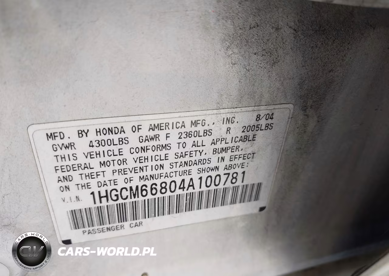 2004 Honda Accord 3.0 Ex VIN:1HGCM66804A100781 - 9