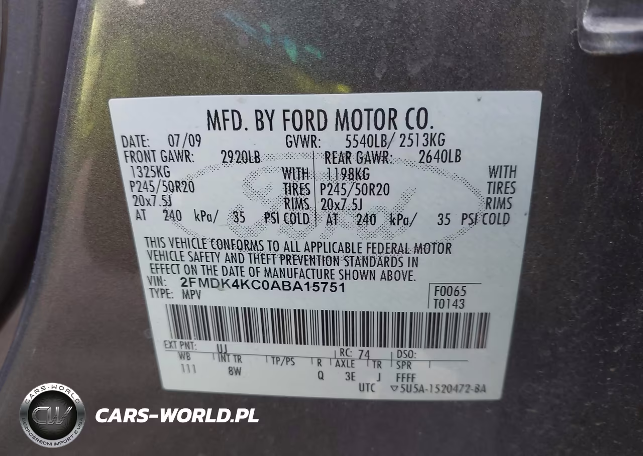 2010 Ford Edge Limited VIN:2FMDK4KC0ABA15751 - 9