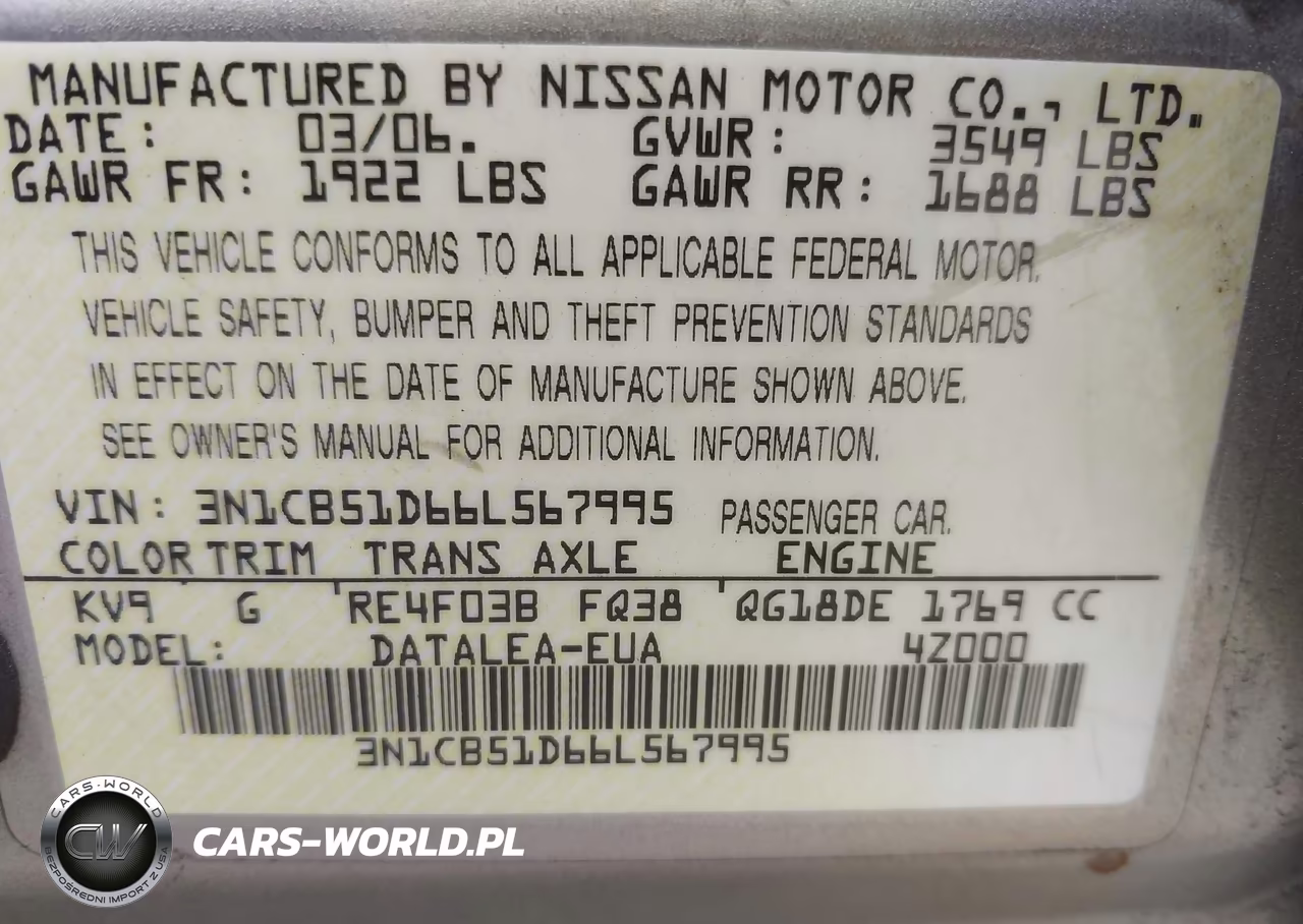 2006 Nissan Sentra 1.8S VIN:3N1CB51D66L567995 - 9