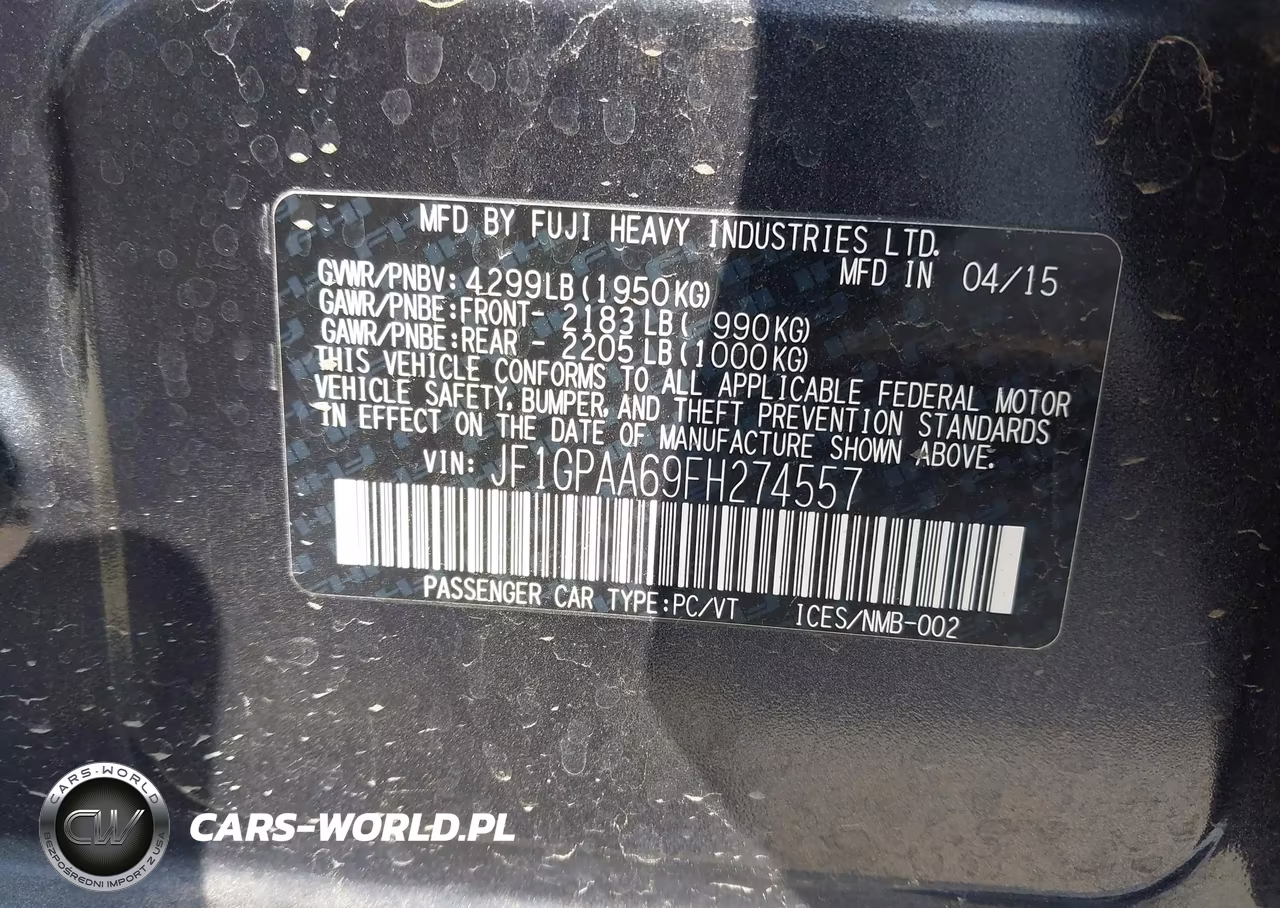 2015 Subaru Impreza 2.0I VIN:JF1GPAA69FH274557 - 9