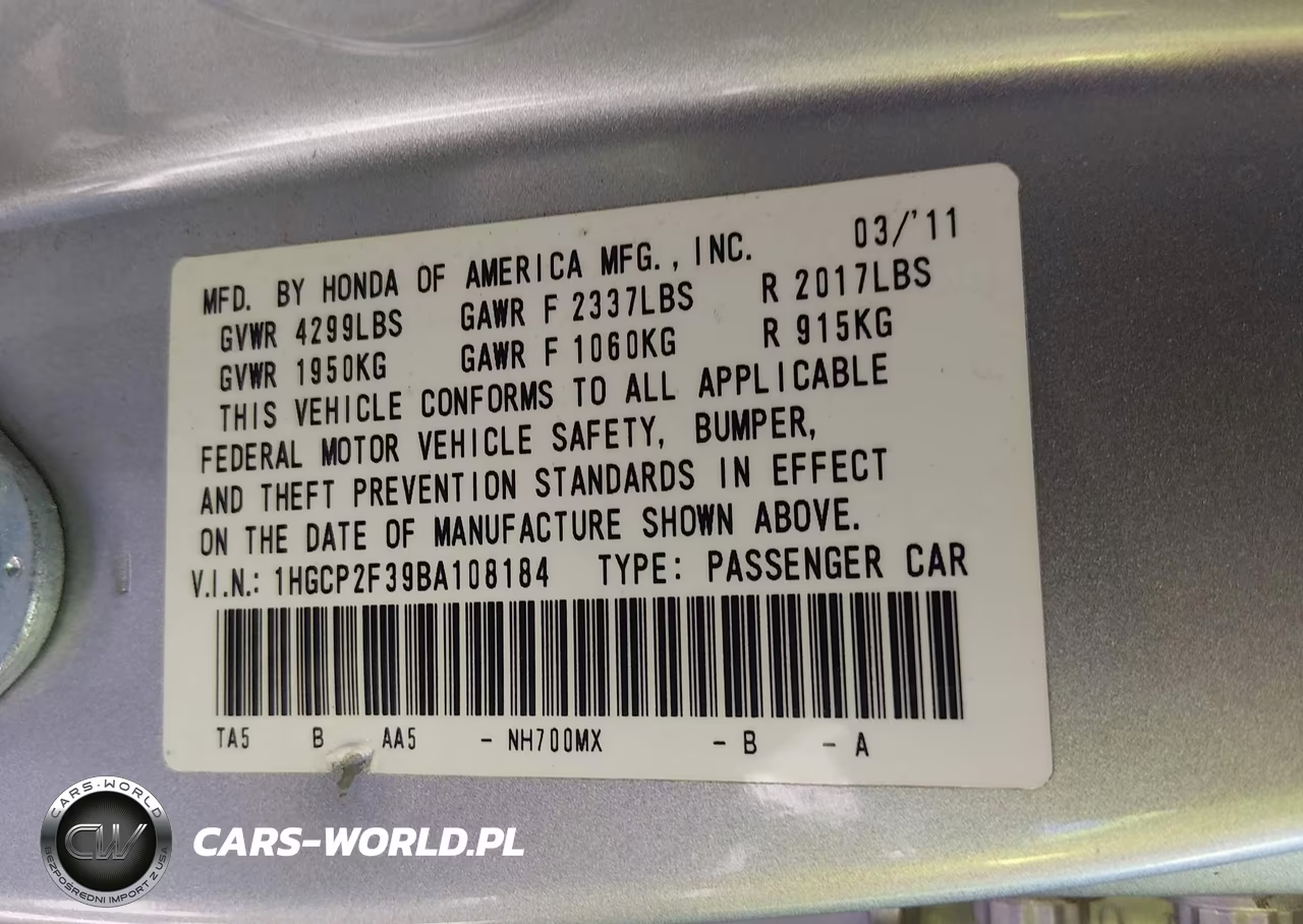2011 Honda Accord 2.4 Lx VIN:1HGCP2F39BA108184 - 9