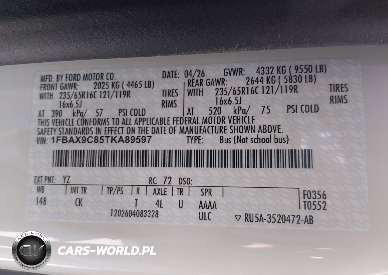 2026 Ford Transit-350 Passenger Van Xlt VIN:1FBAX9C85TKA89597 - 9