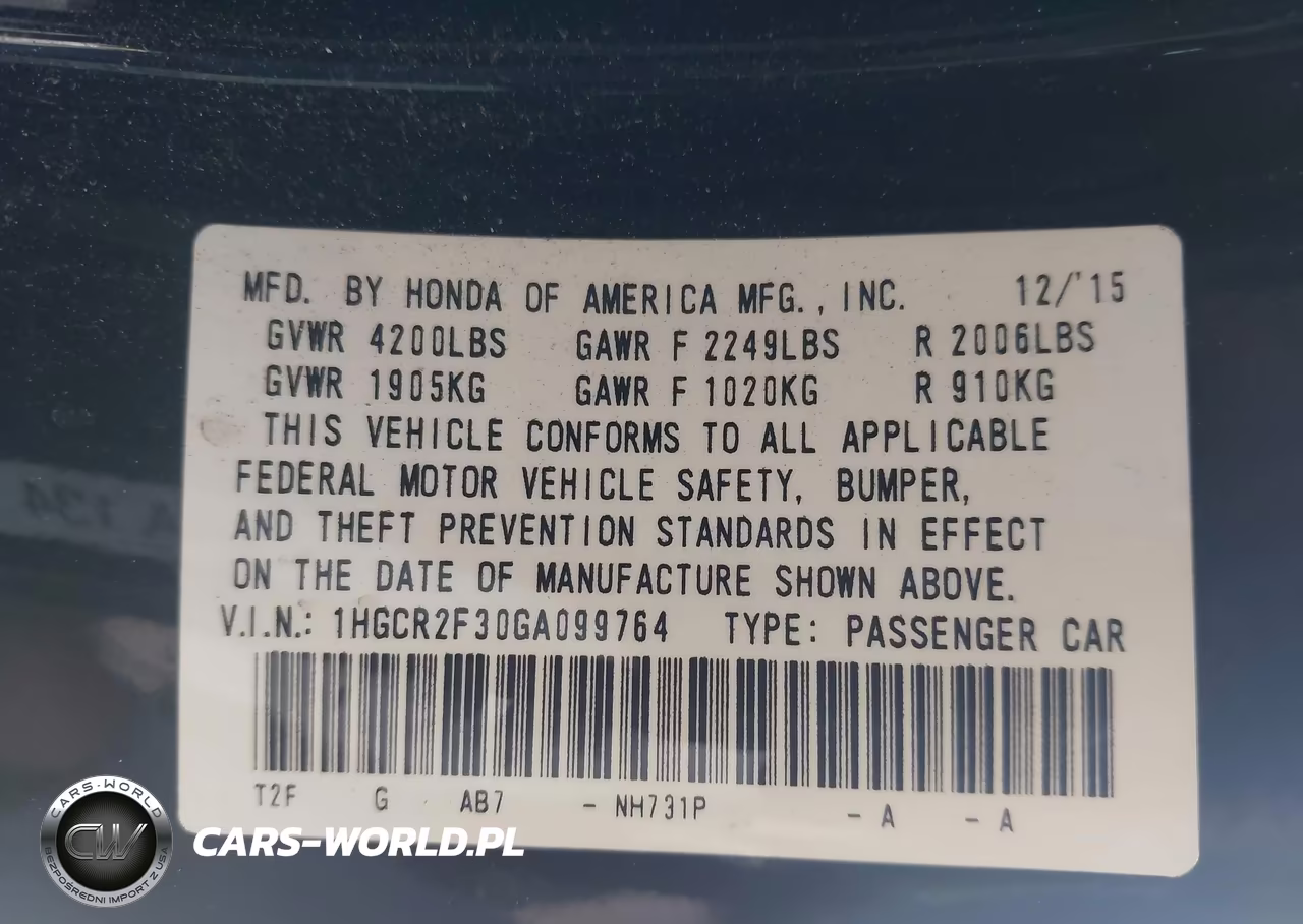 2016 Honda Accord Lx VIN:1HGCR2F30GA099764 - 9