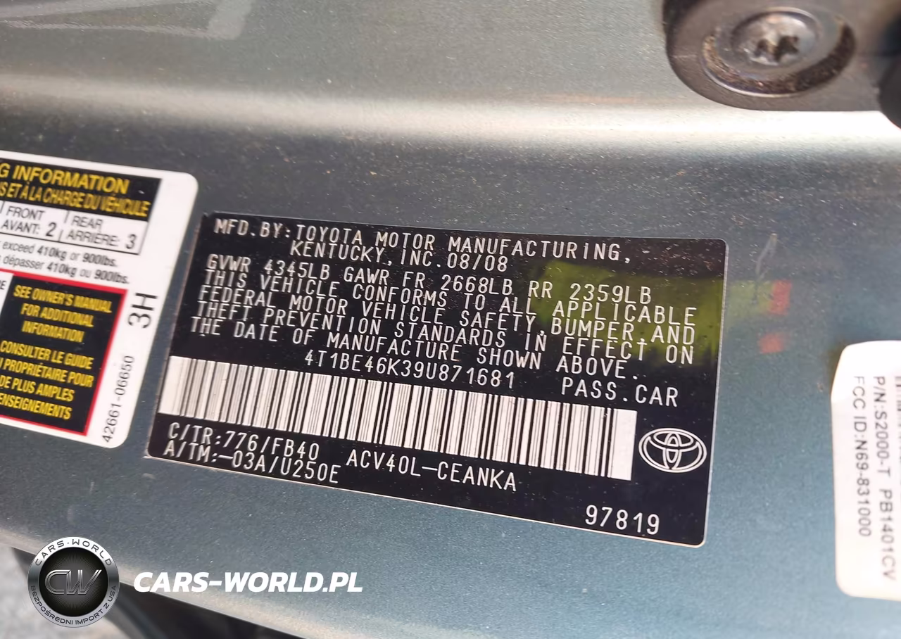 2009 Toyota Camry Le VIN:4T1BE46K39U871681 - 9