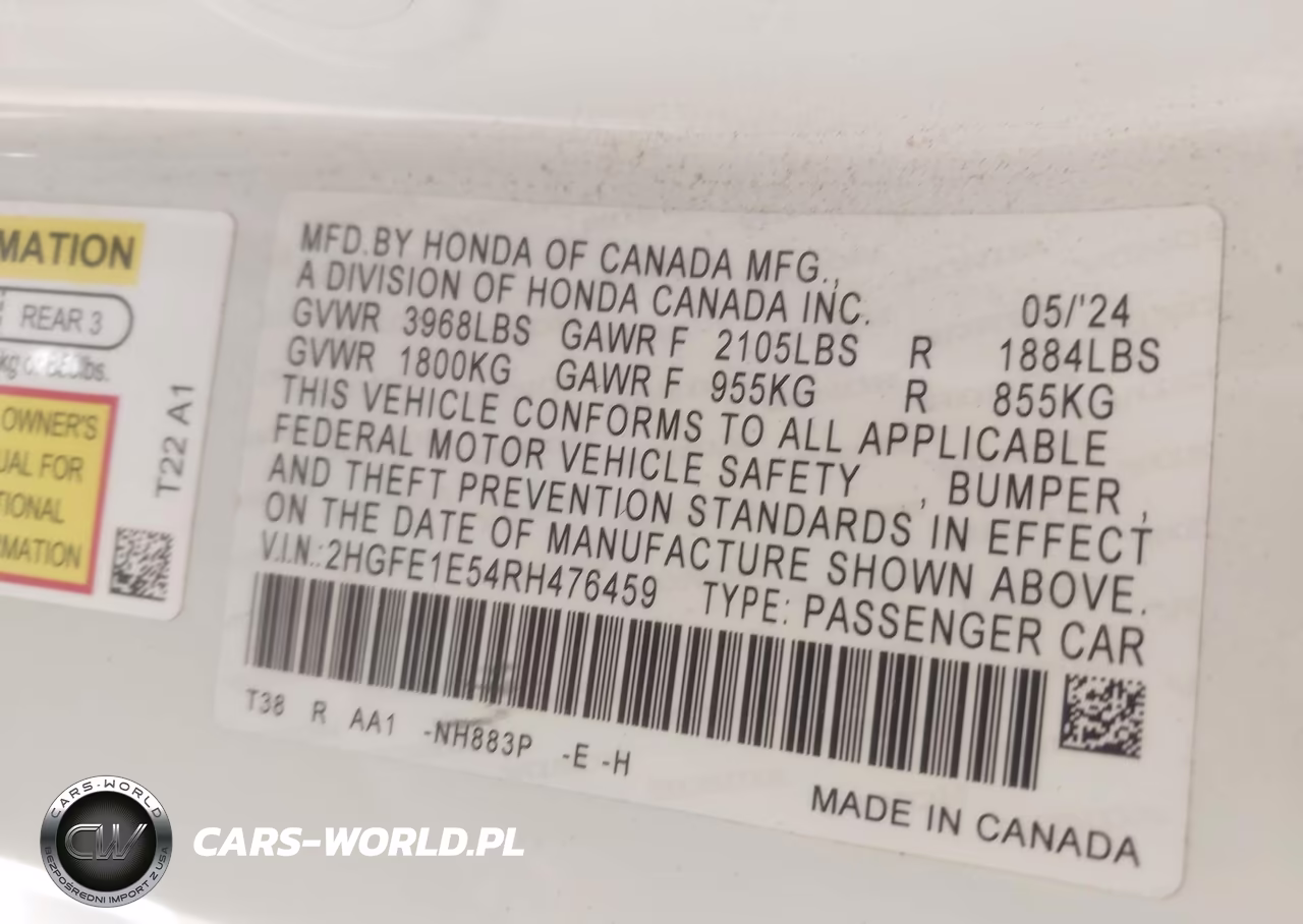2024 Honda Civic Si Sedan VIN:2HGFE1E54RH476459 - 9