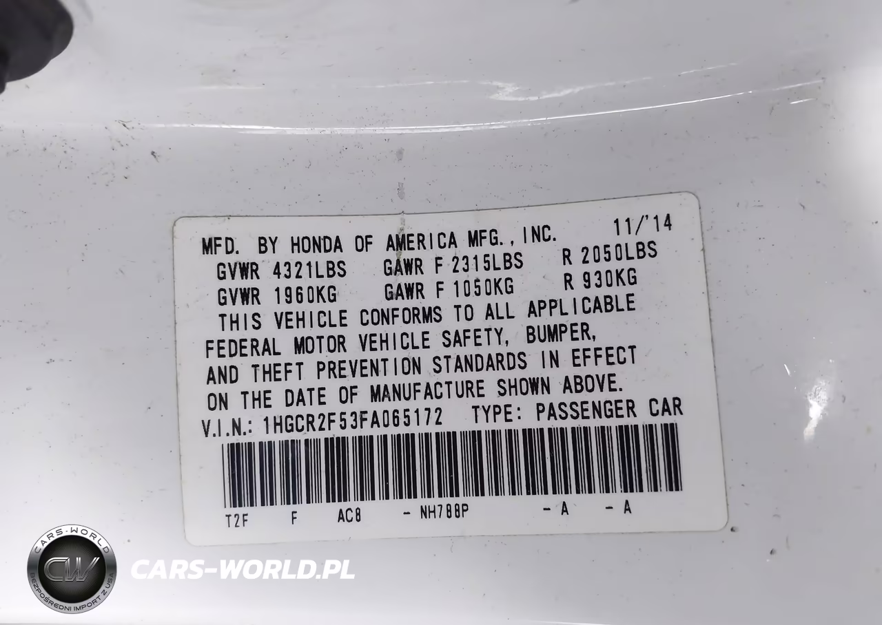 2015 Honda Accord Sport VIN:1HGCR2F53FA065172 - 9