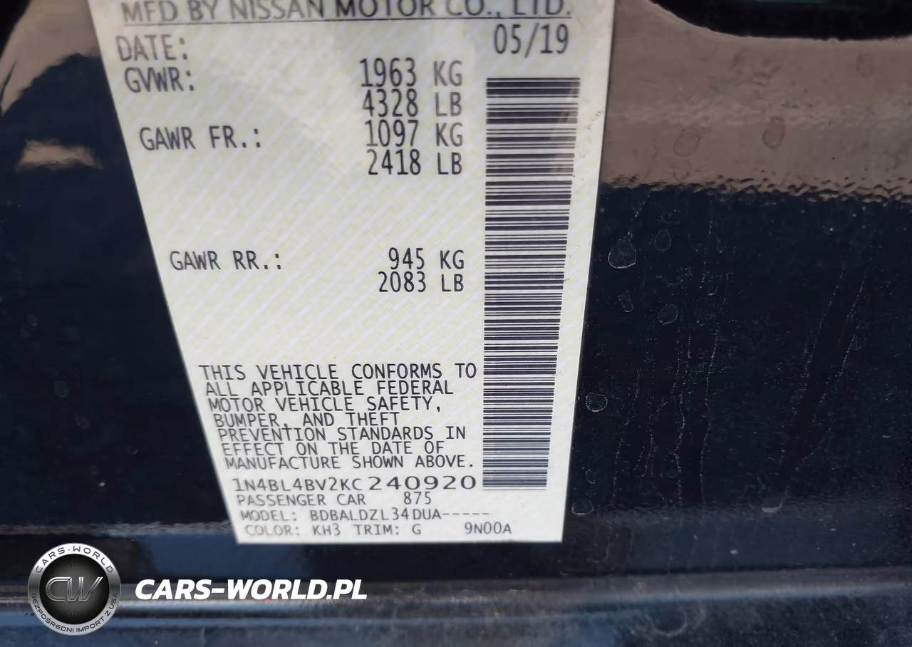 2019 Nissan Altima 2.5 S VIN:1N4BL4BV2KC240920 - 9