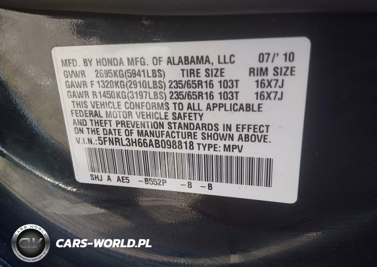 2010 Honda Odyssey Exl VIN:5FNRL3H66AB098818 - 9