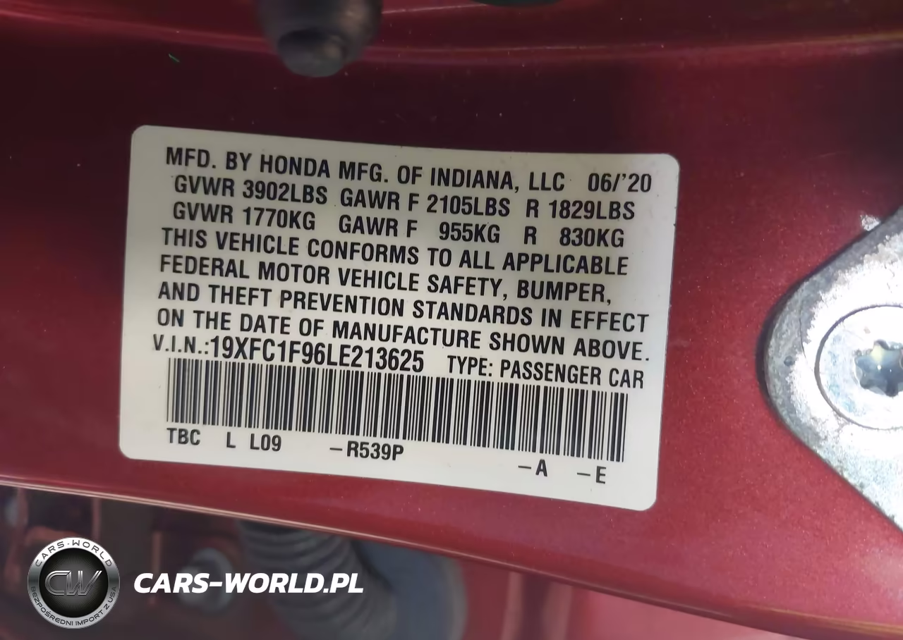 2020 Honda Civic Touring VIN:19XFC1F96LE213625 - 9