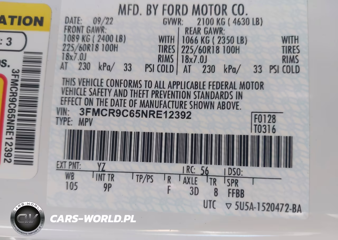 2022 Ford Bronco Sport Outer Banks VIN:3FMCR9C65NRE12392 - 9