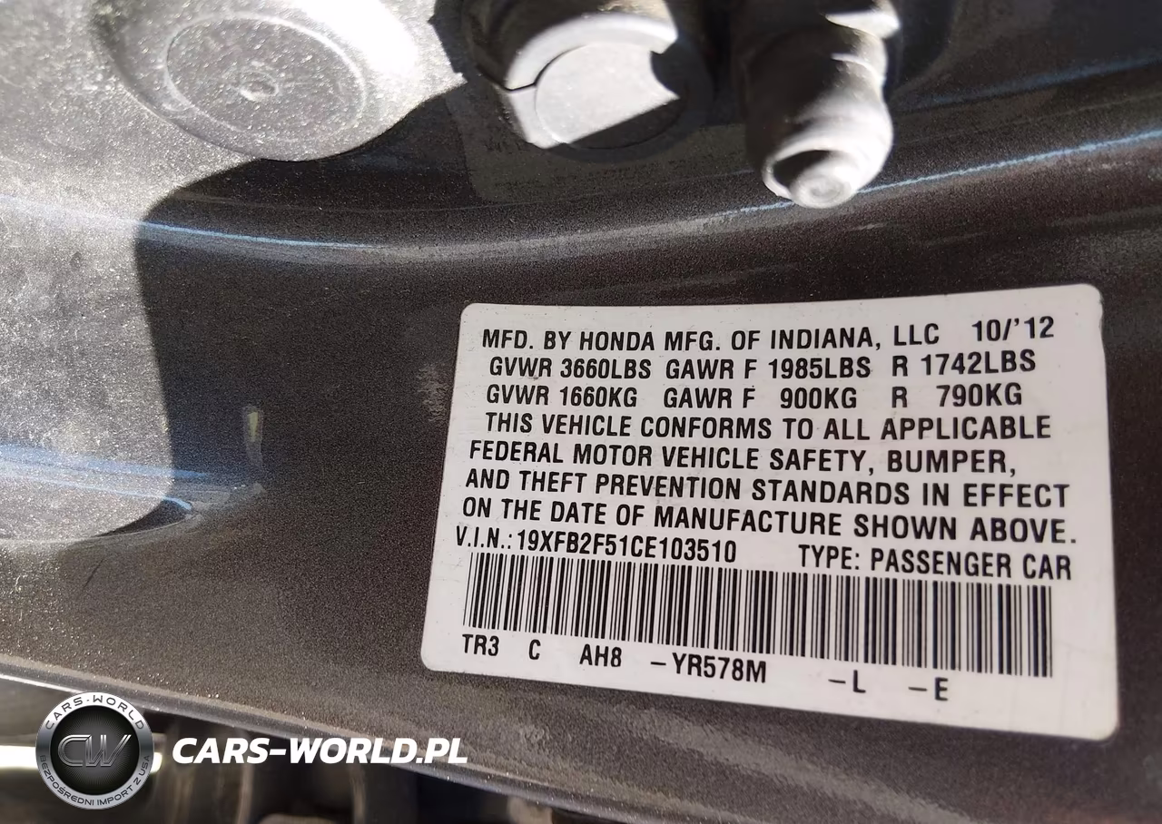 2012 Honda Civic Sdn Lx VIN:19XFB2F51CE103510 - 9