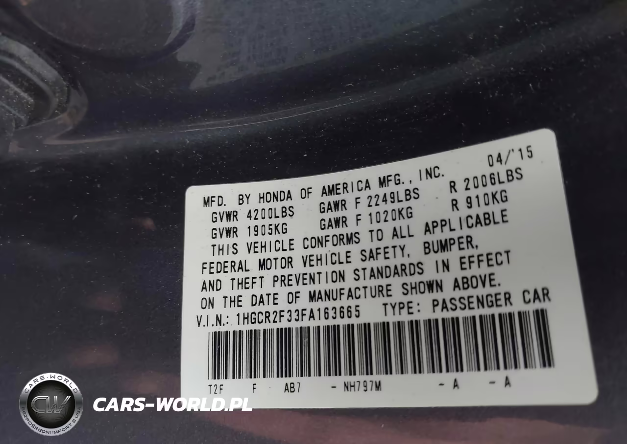 2015 Honda Accord Lx VIN:1HGCR2F33FA163665 - 9