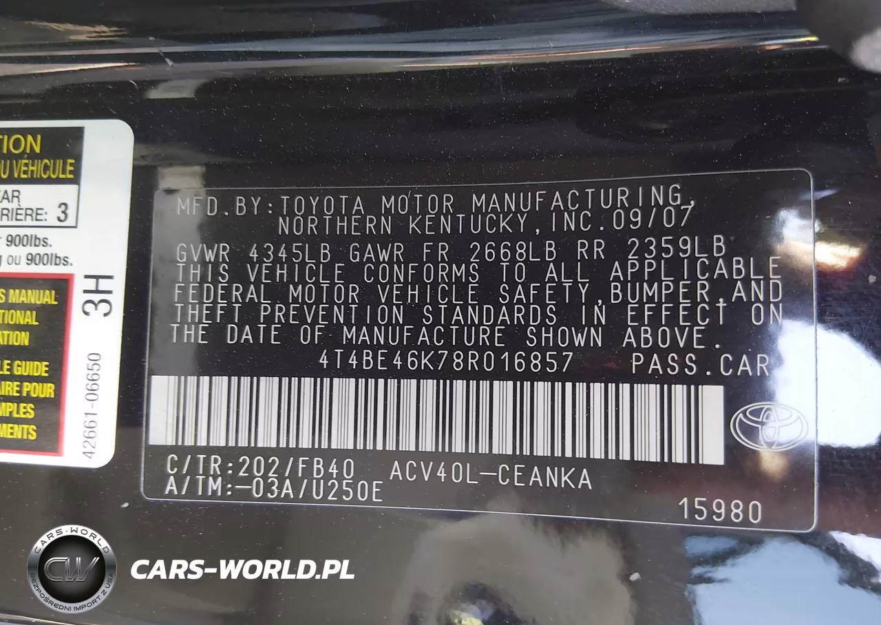 2008 Toyota Camry VIN:4T4BE46K78R016857 - 9