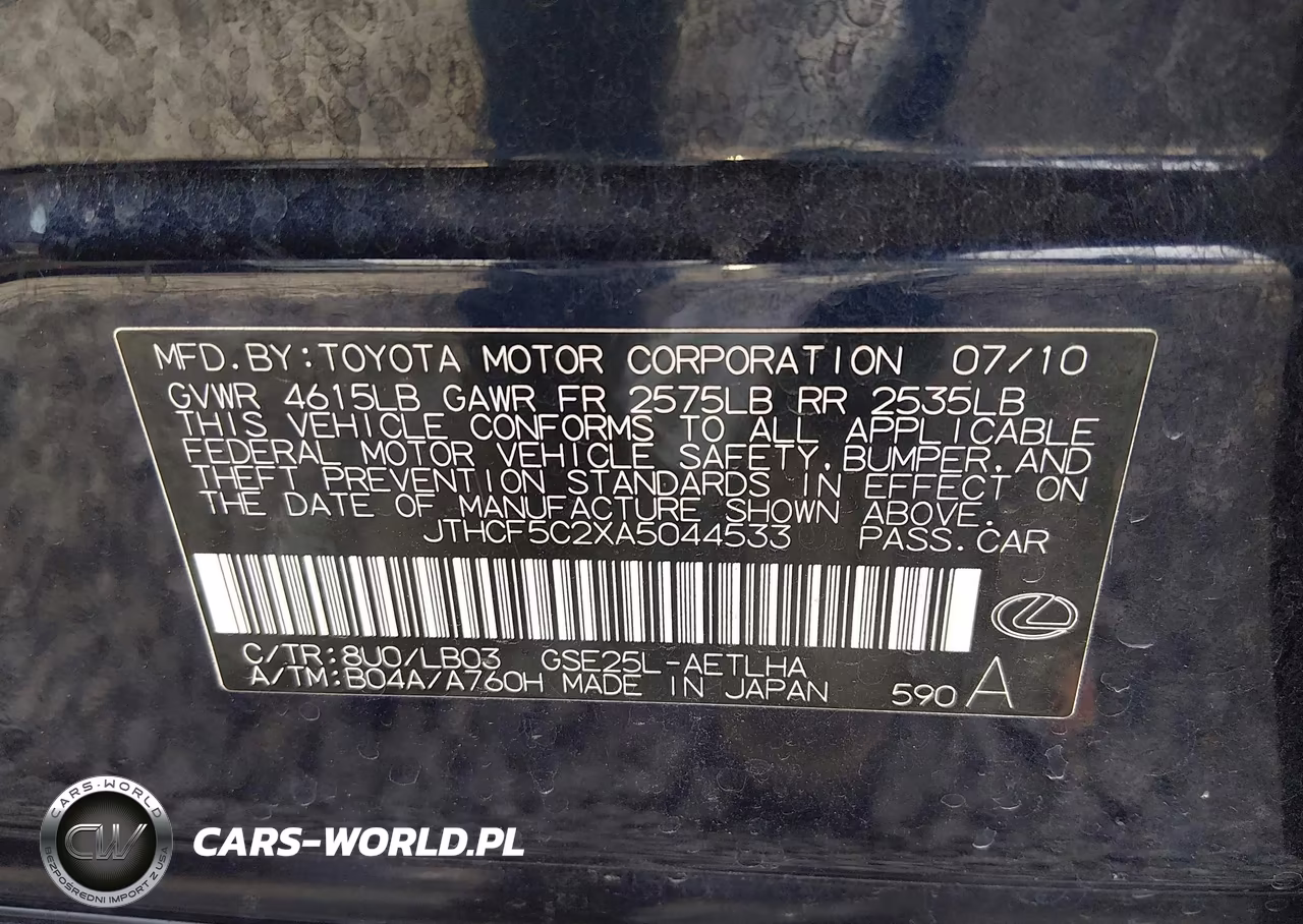 2010 Lexus Is 250 VIN:JTHCF5C2XA5044533 - 9