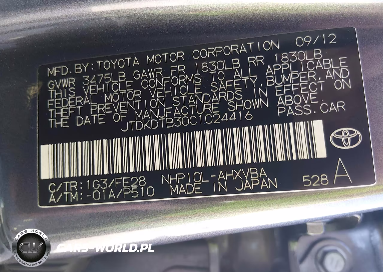 2012 Toyota Prius C One VIN:JTDKDTB30C1024416 - 9