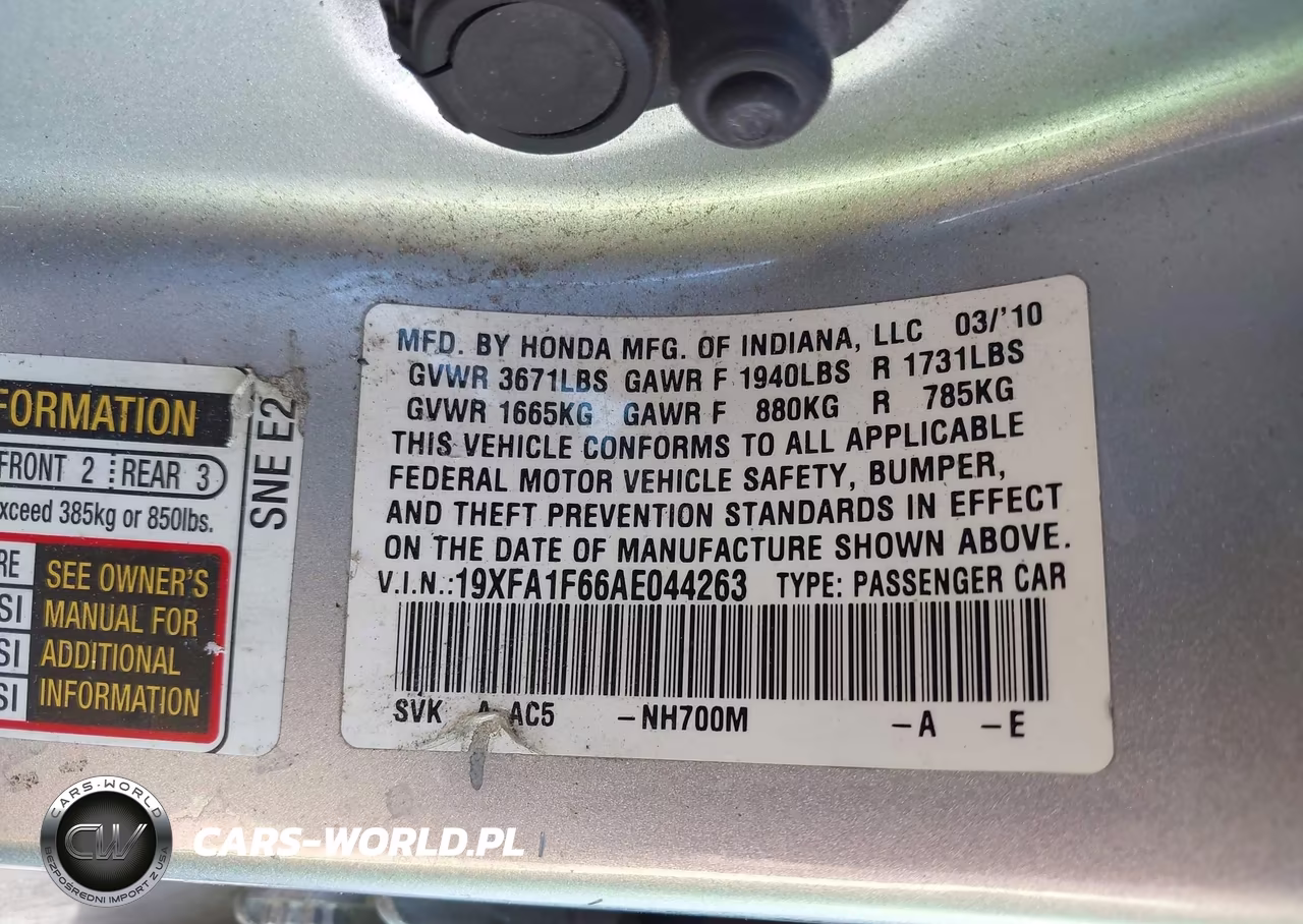 2010 Honda Civic Lx-S VIN:19XFA1F66AE044263 - 9