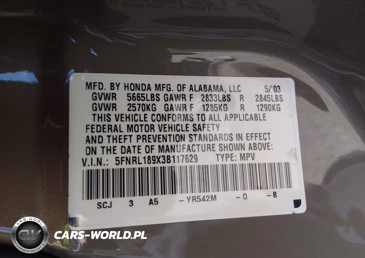 2003 Honda Odyssey Ex-L VIN:5FNRL189X3B117629 - 9