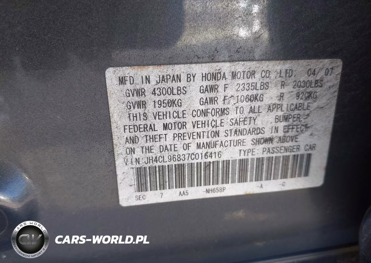2007 Acura Tsx VIN:JH4CL96837C016416 - 9