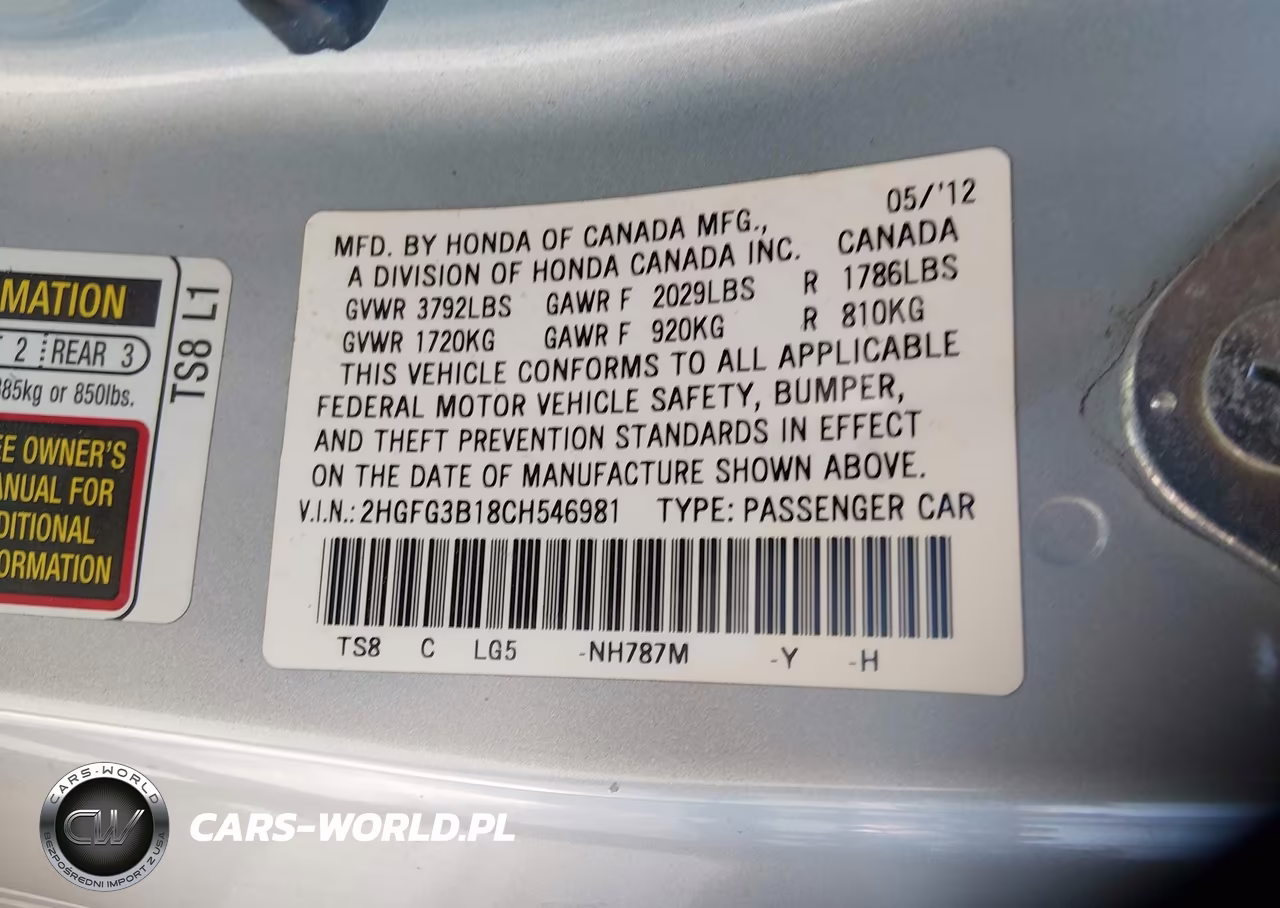 2012 Honda Civic Ex-L VIN:2HGFG3B18CH546981 - 9
