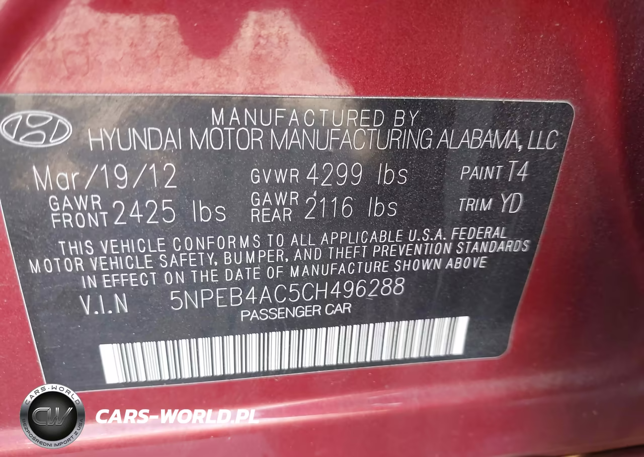 2012 Hyundai Sonata Gls VIN:5NPEB4AC5CH496288 - 9