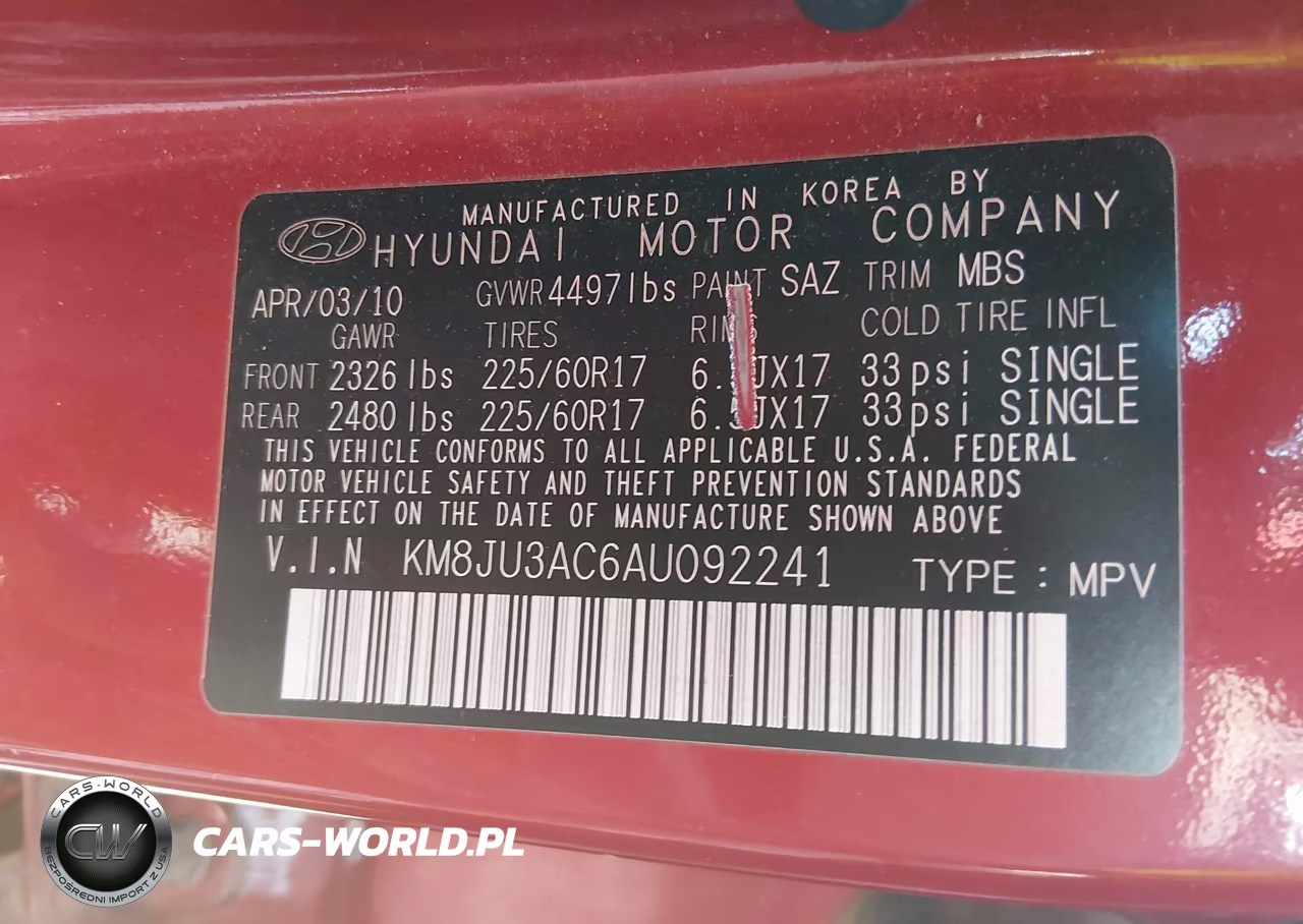 2010 Hyundai Tucson Gls VIN:KM8JU3AC6AU092241 - 9
