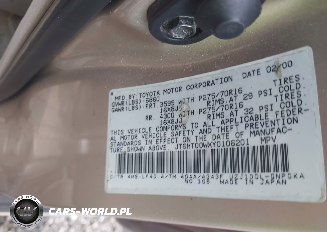 2000 Lexus Lx 470 VIN:JT6HT00WXY0106201 - 9