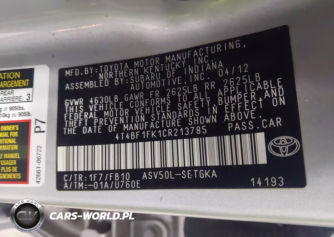 2012 Toyota Camry Xle VIN:4T4BF1FK1CR213785 - 9