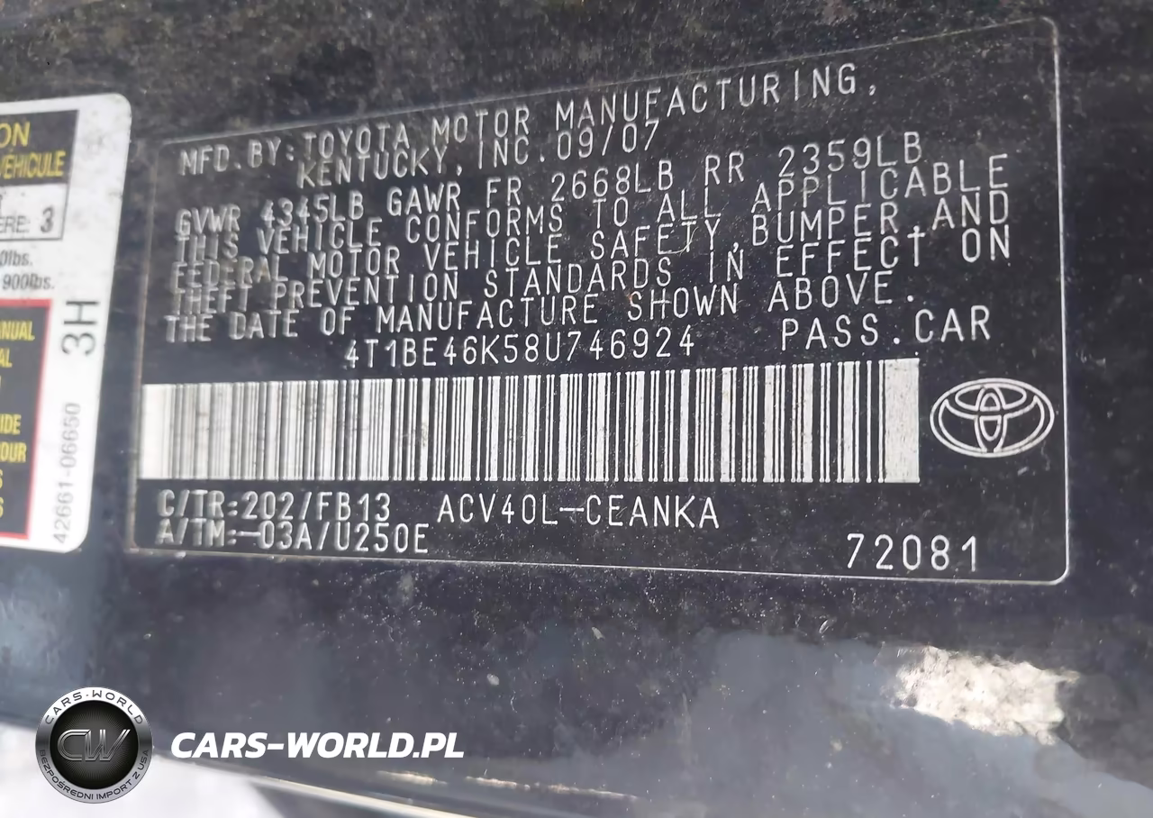 2008 Toyota Camry Le VIN:4T1BE46K58U746924 - 9