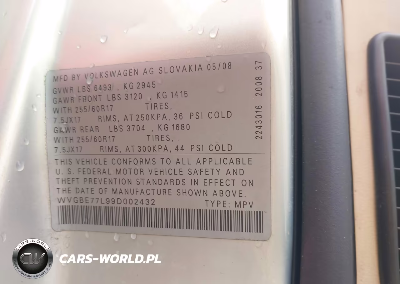 2009 Volkswagen Touareg 2 Vr6 Fsi VIN:WVGBE77L99D002432 - 9