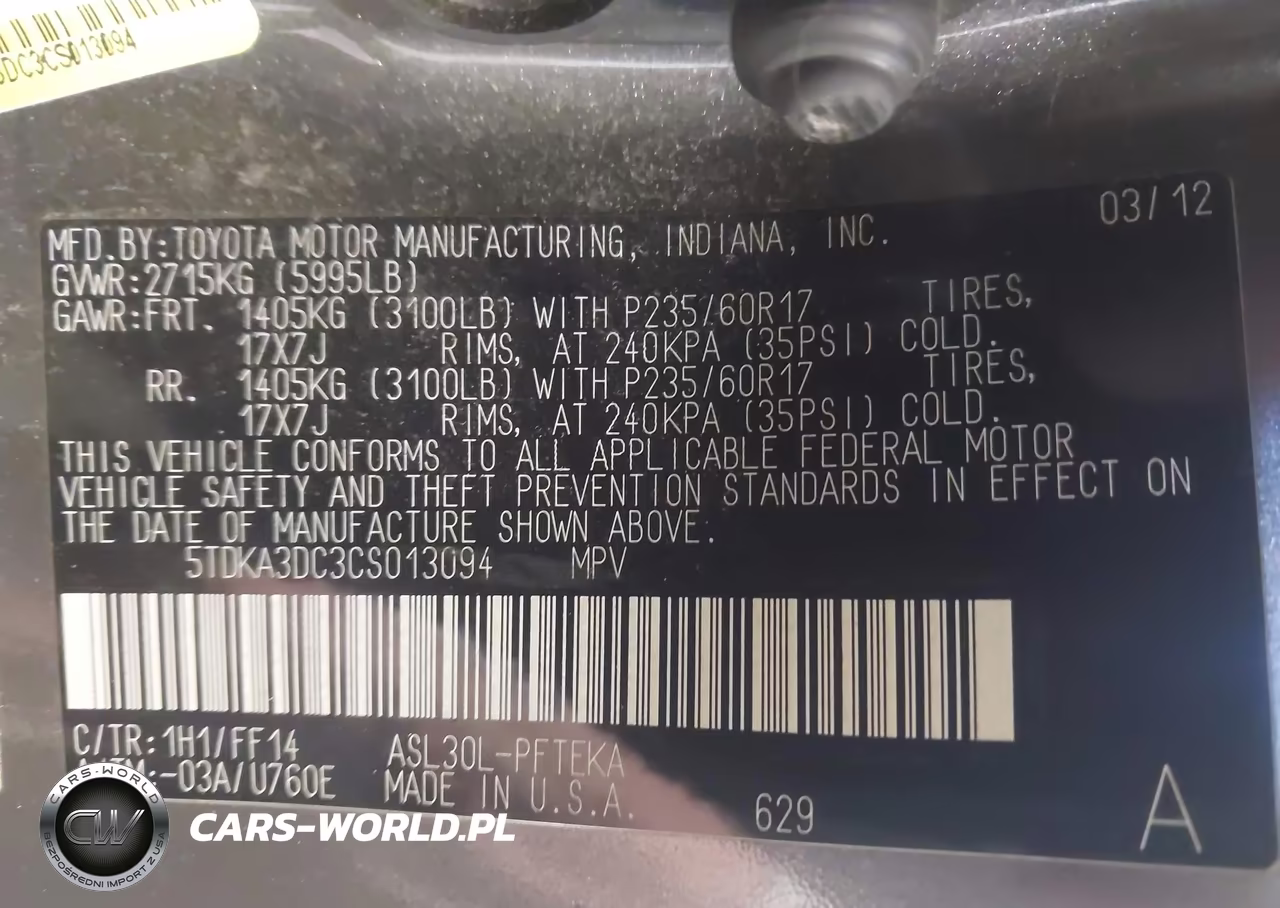 2012 Toyota Sienna Base 7 Passenger VIN:5TDKA3DC3CS013094 - 9