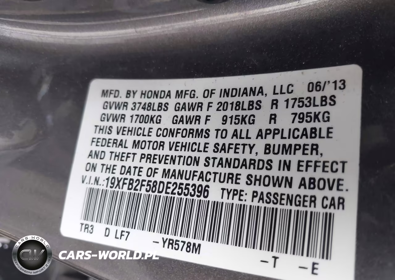2013 Honda Civic Lx VIN:19XFB2F58DE255396 - 9