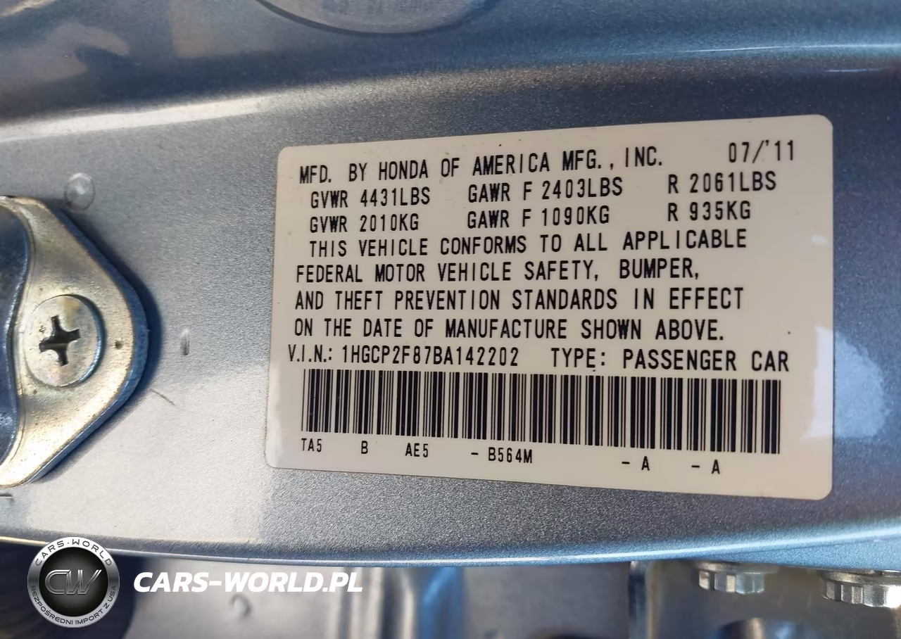2011 Honda Accord 2.4 Ex-L VIN:1HGCP2F87BA142202 - 9