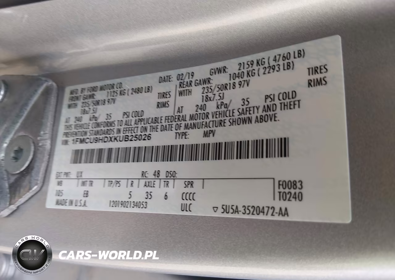 2019 Ford Escape Sel VIN:1FMCU9HDXKUB25026 - 9