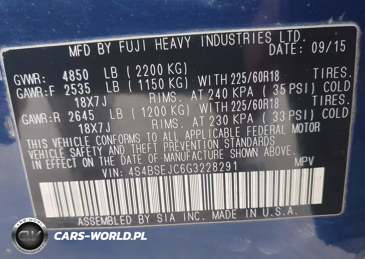2016 Subaru Outback 3.6R Limited VIN:4S4BSEJC6G3228291 - 9