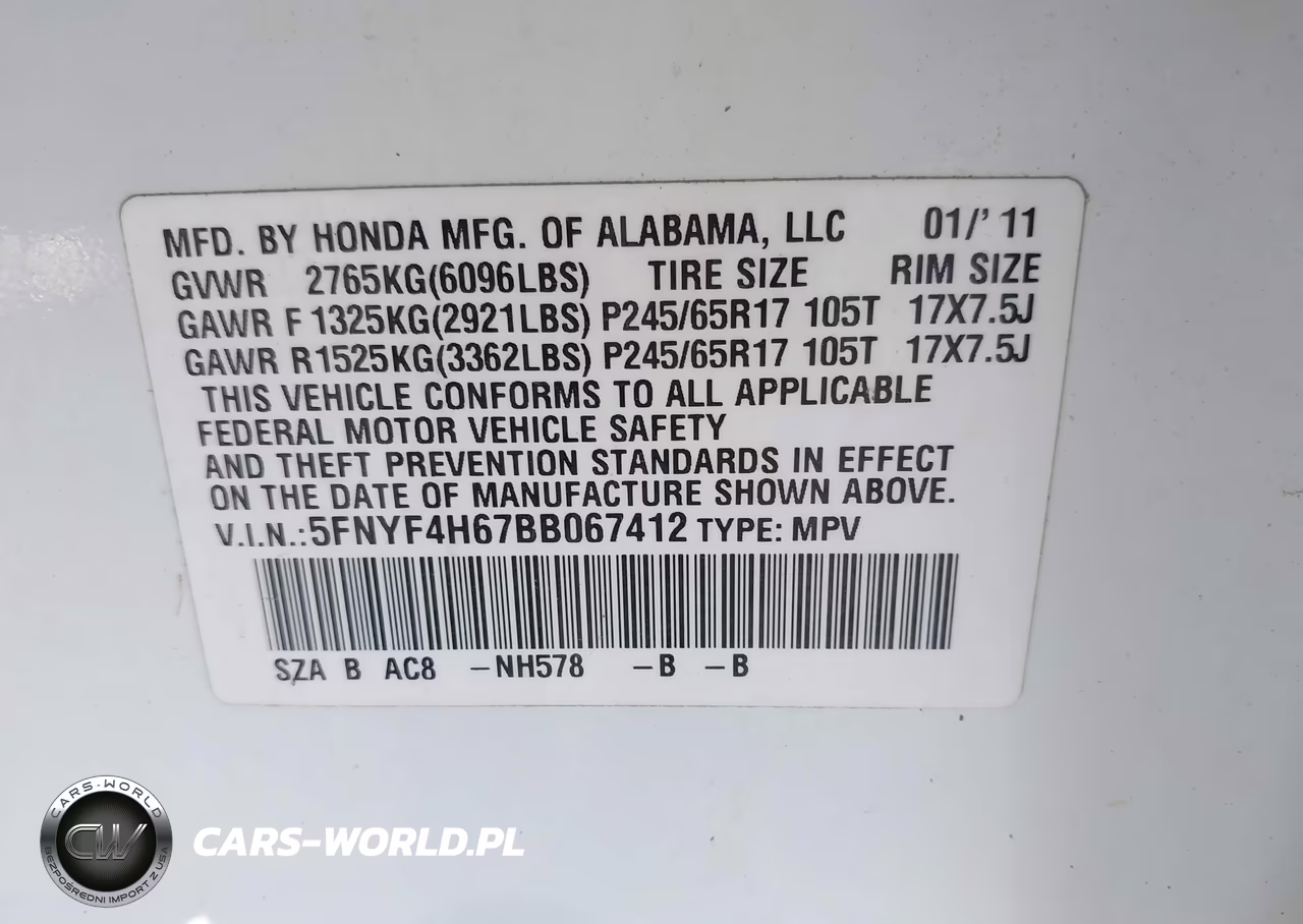 2011 Honda Pilot Ex-L VIN:5FNYF4H67BB067412 - 9