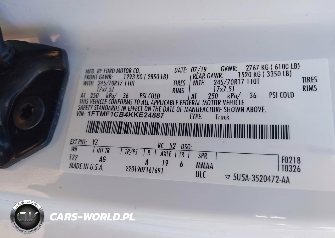 2019 Ford F-150 Xl VIN:1FTMF1CB4KKE24887 - 9