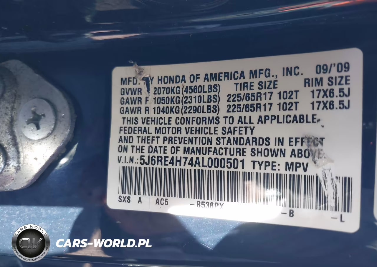 2010 Honda Cr-V Ex-L VIN:5J6RE4H74AL000501 - 9