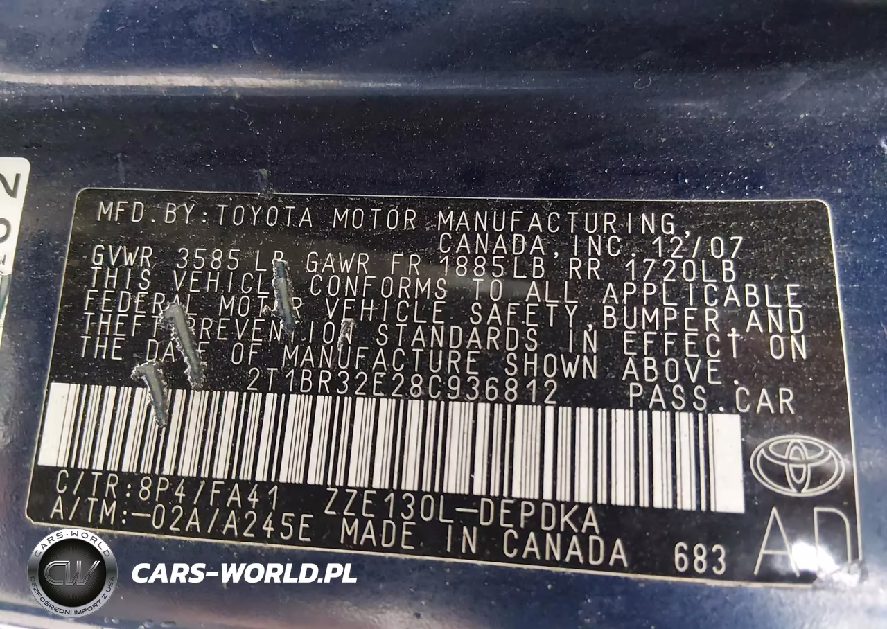 2008 Toyota Corolla Ce VIN:2T1BR32E28C936812 - 9