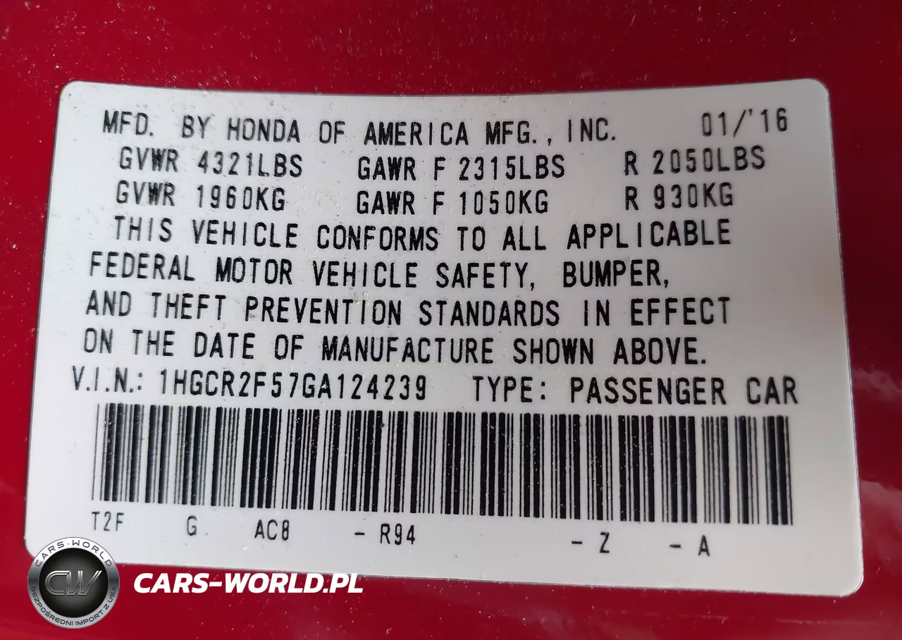2016 Honda Accord Sport VIN:1HGCR2F57GA124239 - 9