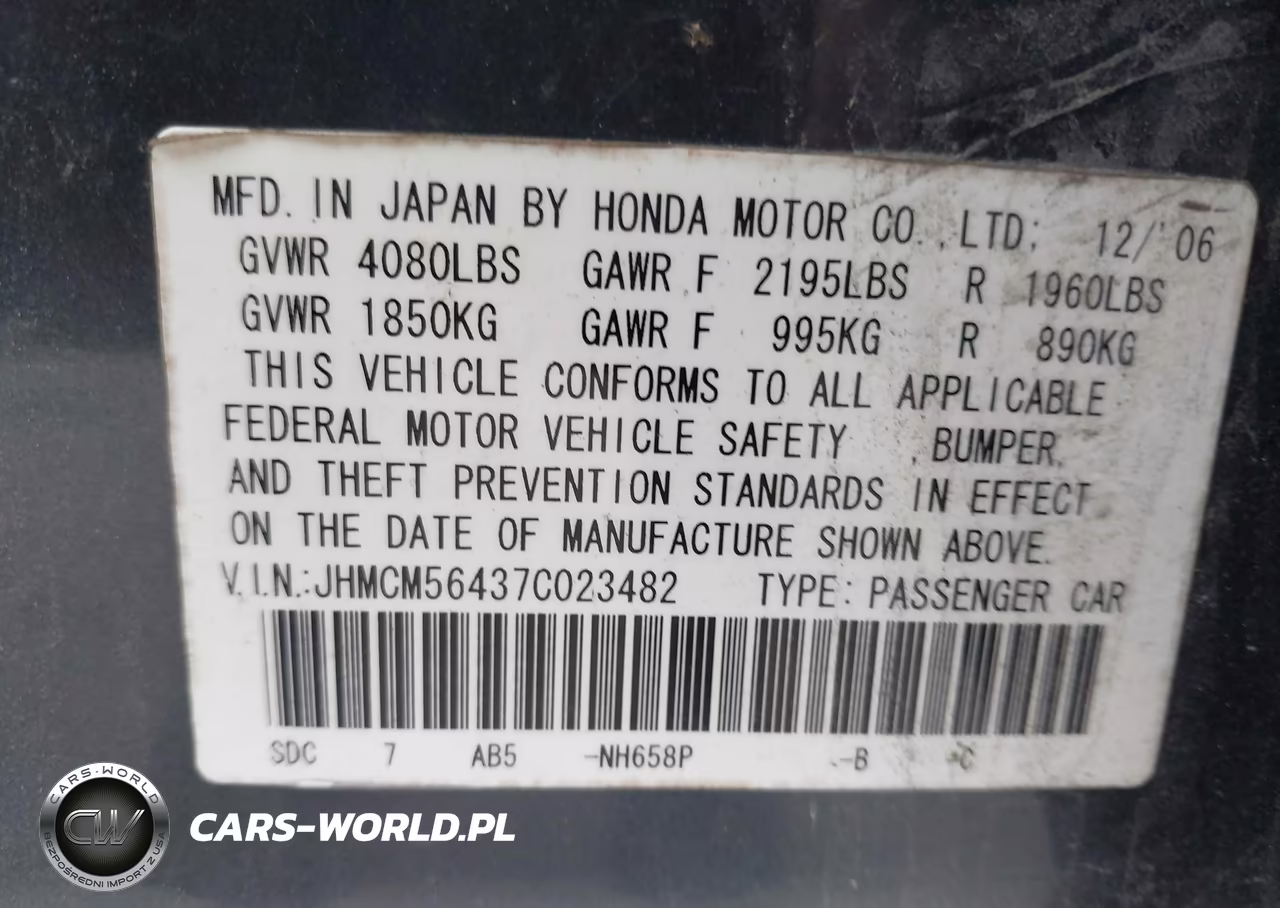 2007 Honda Accord 2.4 Lx VIN:JHMCM56437C023482 - 9