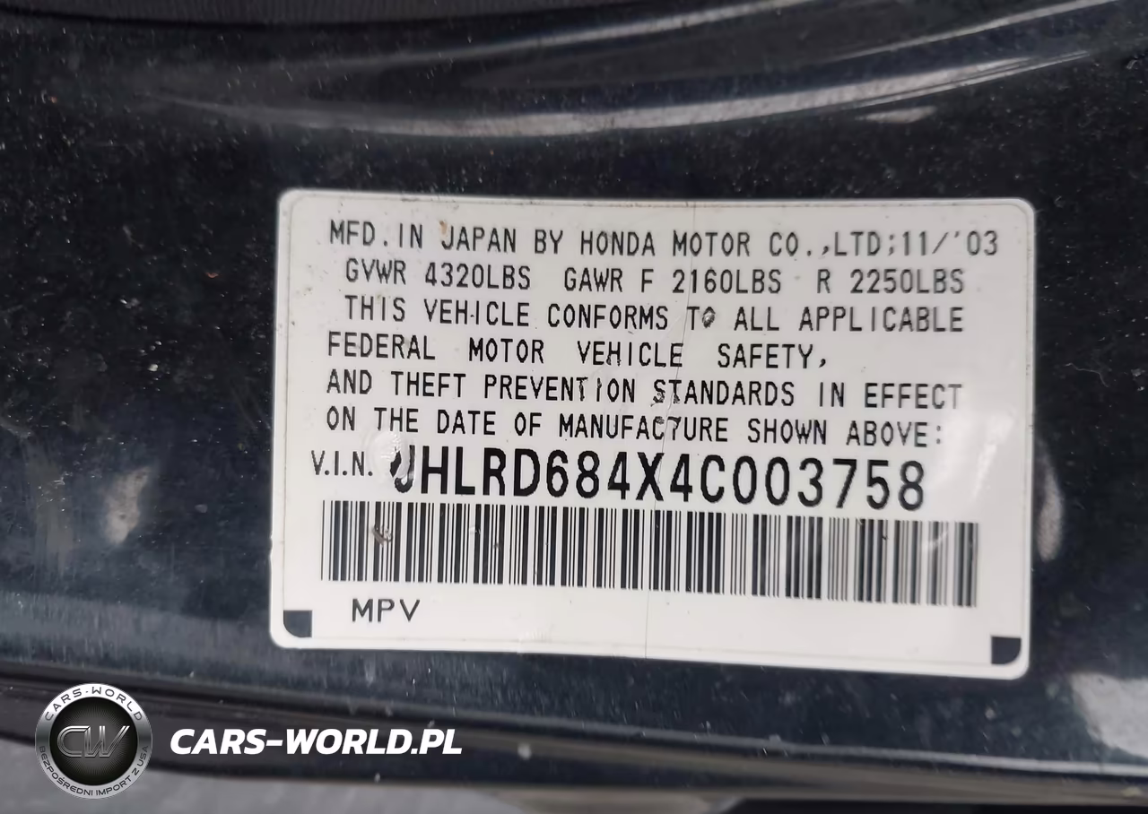 2004 Honda Cr-V Lx VIN:JHLRD684X4C003758 - 9