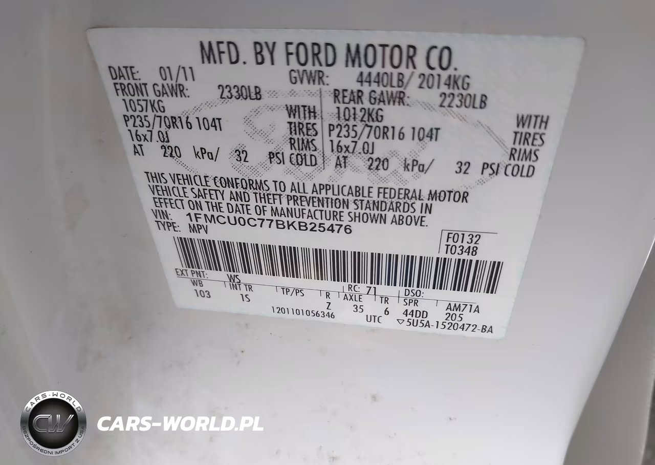 2011 Ford Escape Xls VIN:1FMCU0C77BKB25476 - 9