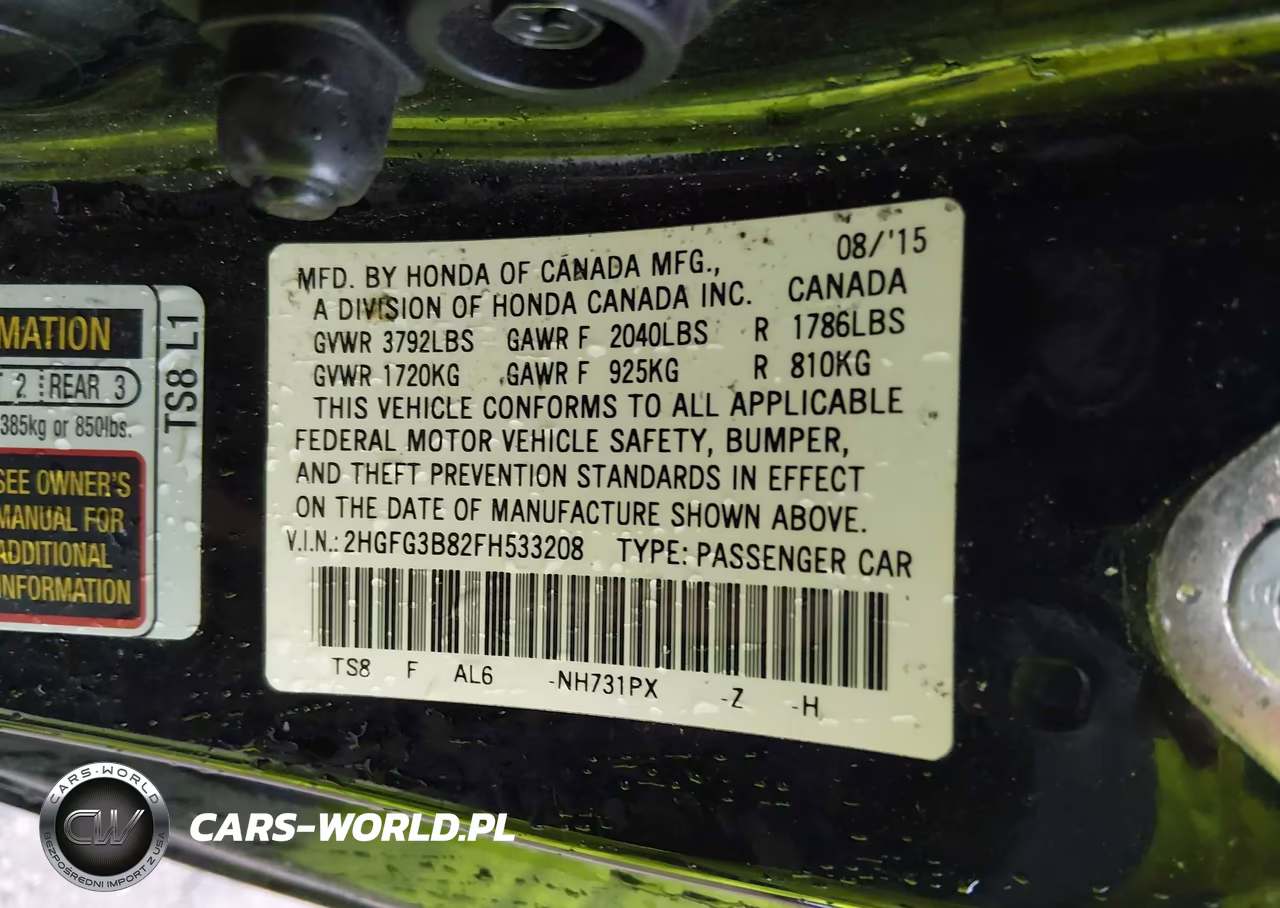 2015 Honda Civic Ex VIN:2HGFG3B82FH533208 - 9