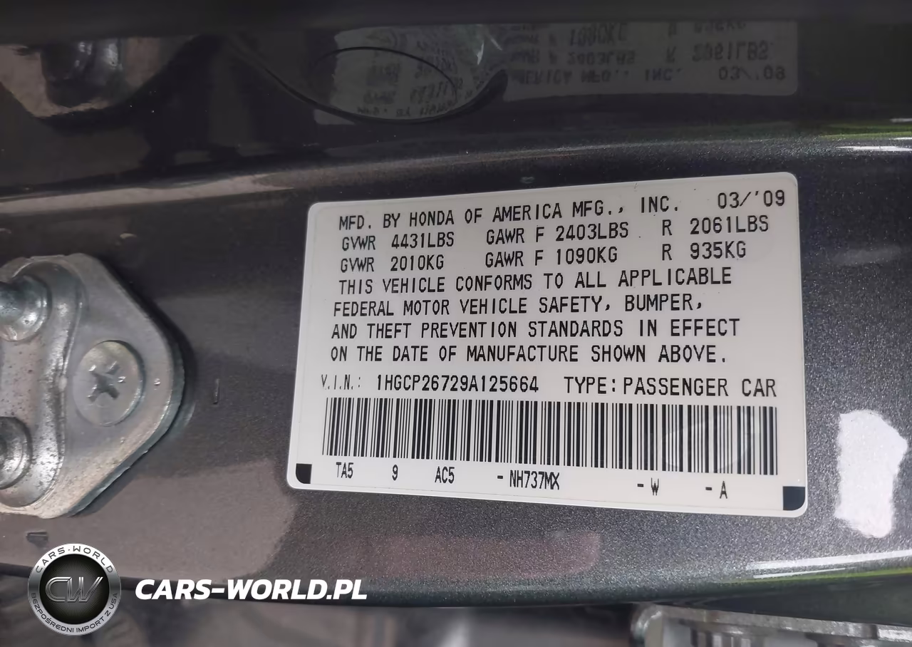 2009 Honda Accord 2.4 Ex VIN:1HGCP26729A125664 - 9