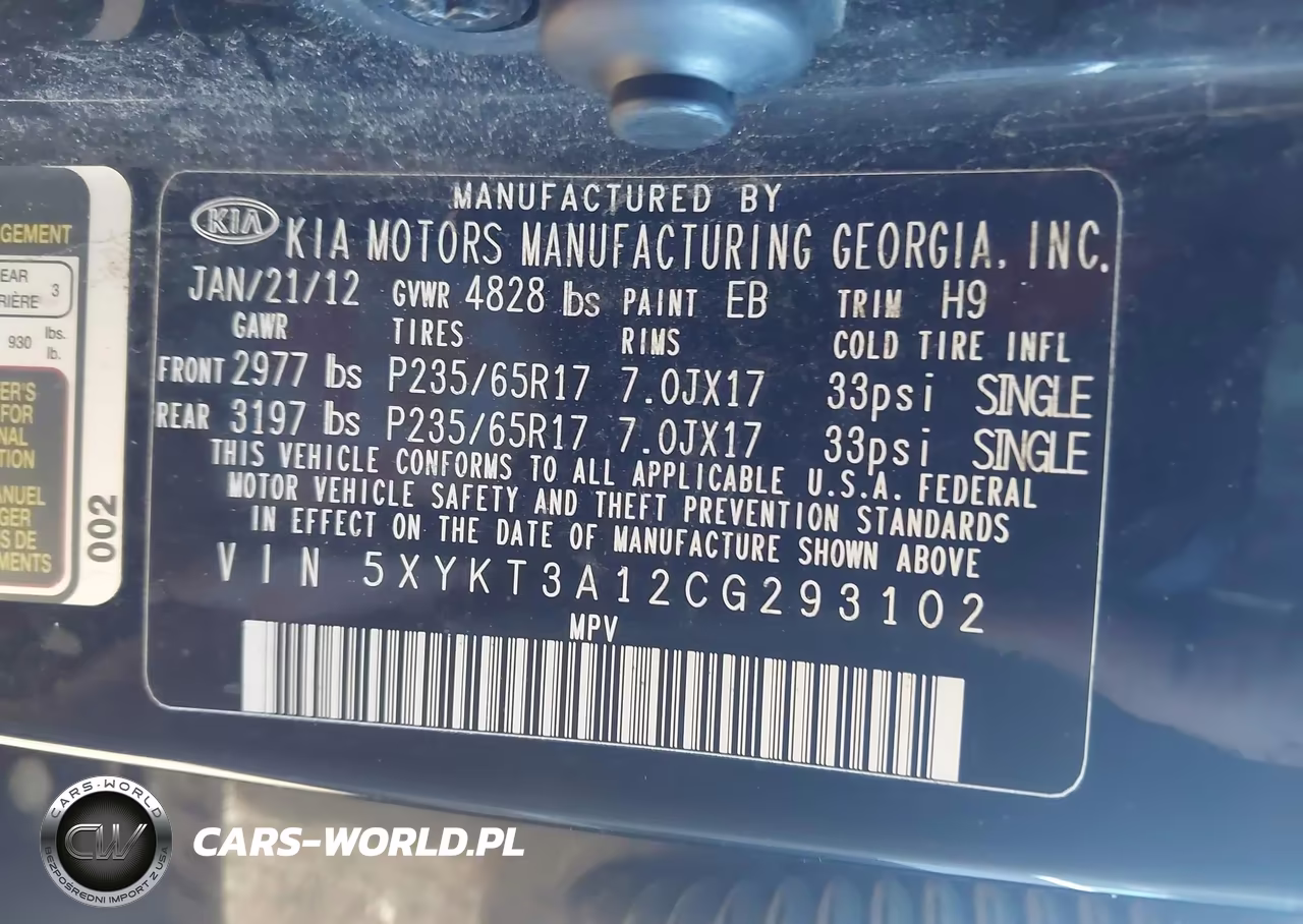 2012 Kia Sorento Lx VIN:5XYKT3A12CG293102 - 9