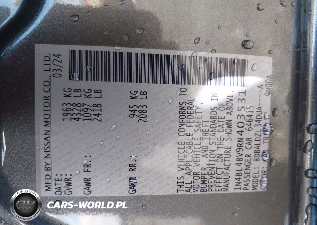 2024 Nissan Altima S Fwd VIN:1N4BL4BV9RN403531 - 9