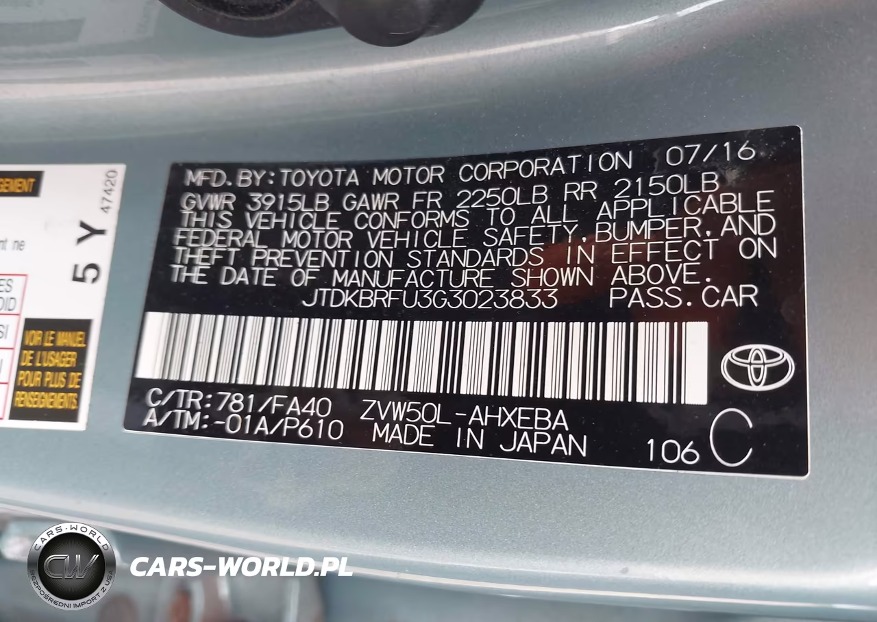 2016 Toyota Prius Two VIN:JTDKBRFU3G3023833 - 9
